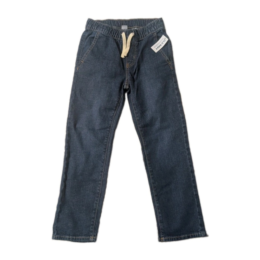 Old Navy Boys Straight Pull-On Jeans Size 6/7 NWT Dark Wash Elastic Waist
